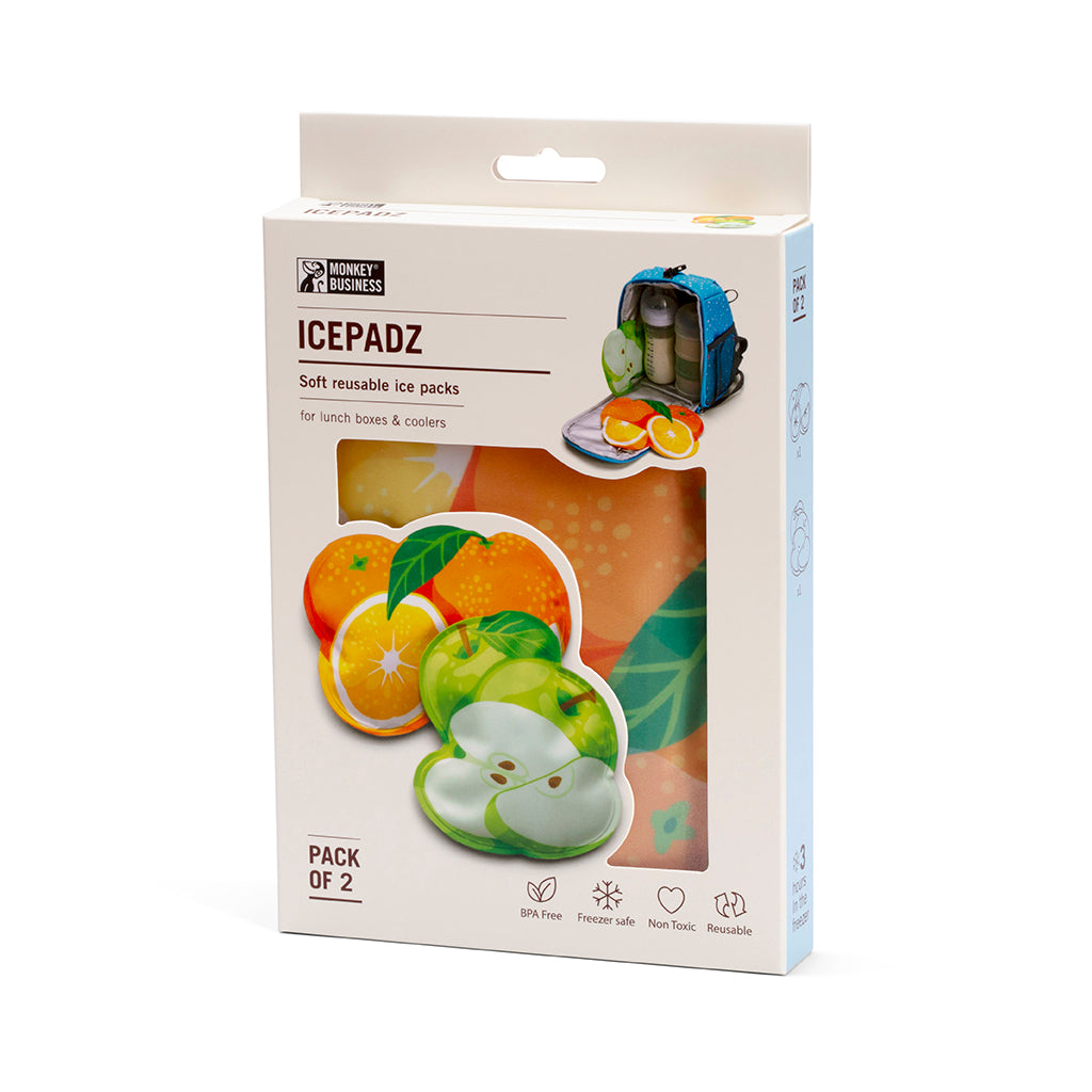 Illustrated orange and Appel ice packs for lunchbox by Monkey Business - gift pack