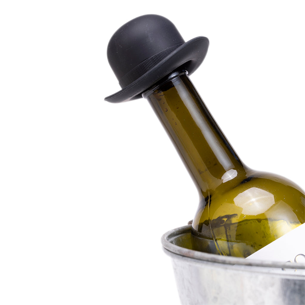 Bowler Silicone derby hat wine bottle stoppers set of 2 Black & Red by Monkey Business