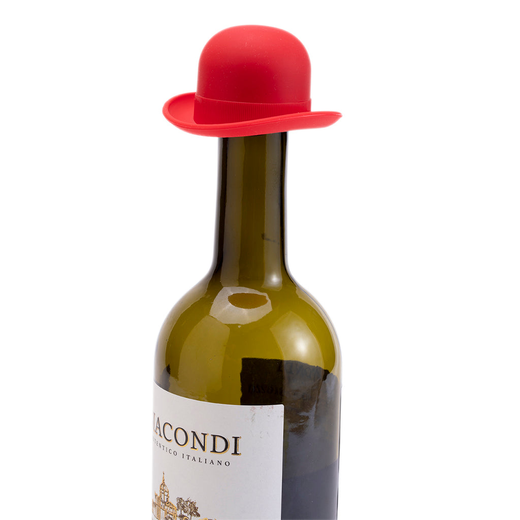 Bowler Silicone derby hat wine bottle stoppers set of 2 Black & Red by Monkey Business - gift for Stocking Stuffers