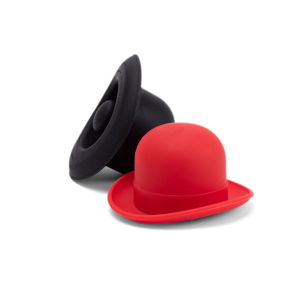 Bowler Silicone derby hat wine bottle stoppers set of 2 Black & Red by Monkey Business