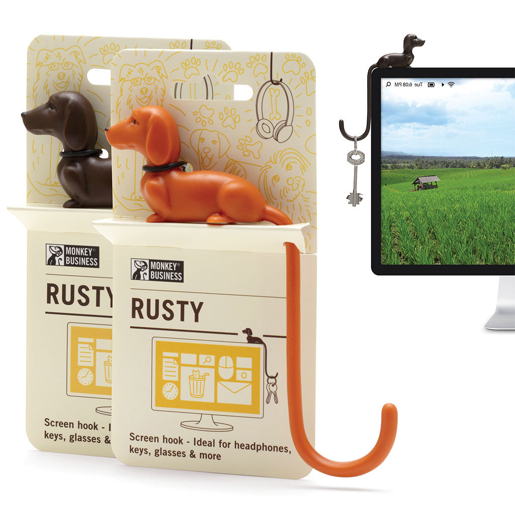 Rusty adhesive screen hook for headphones and keys by Monkey Business