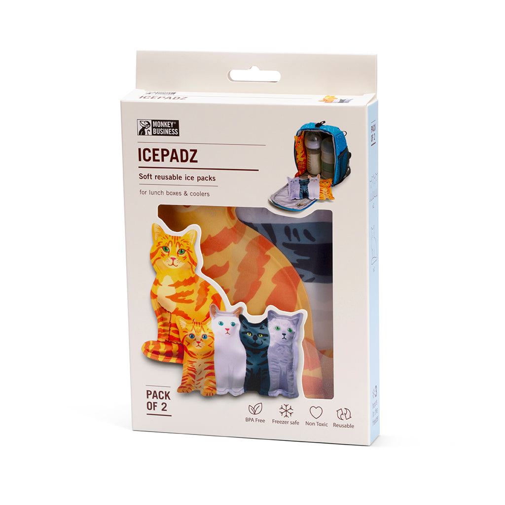 Illustrated cat and kittens themed ice packs for lunchbox or baby bottles by Monkey Business - gift pack