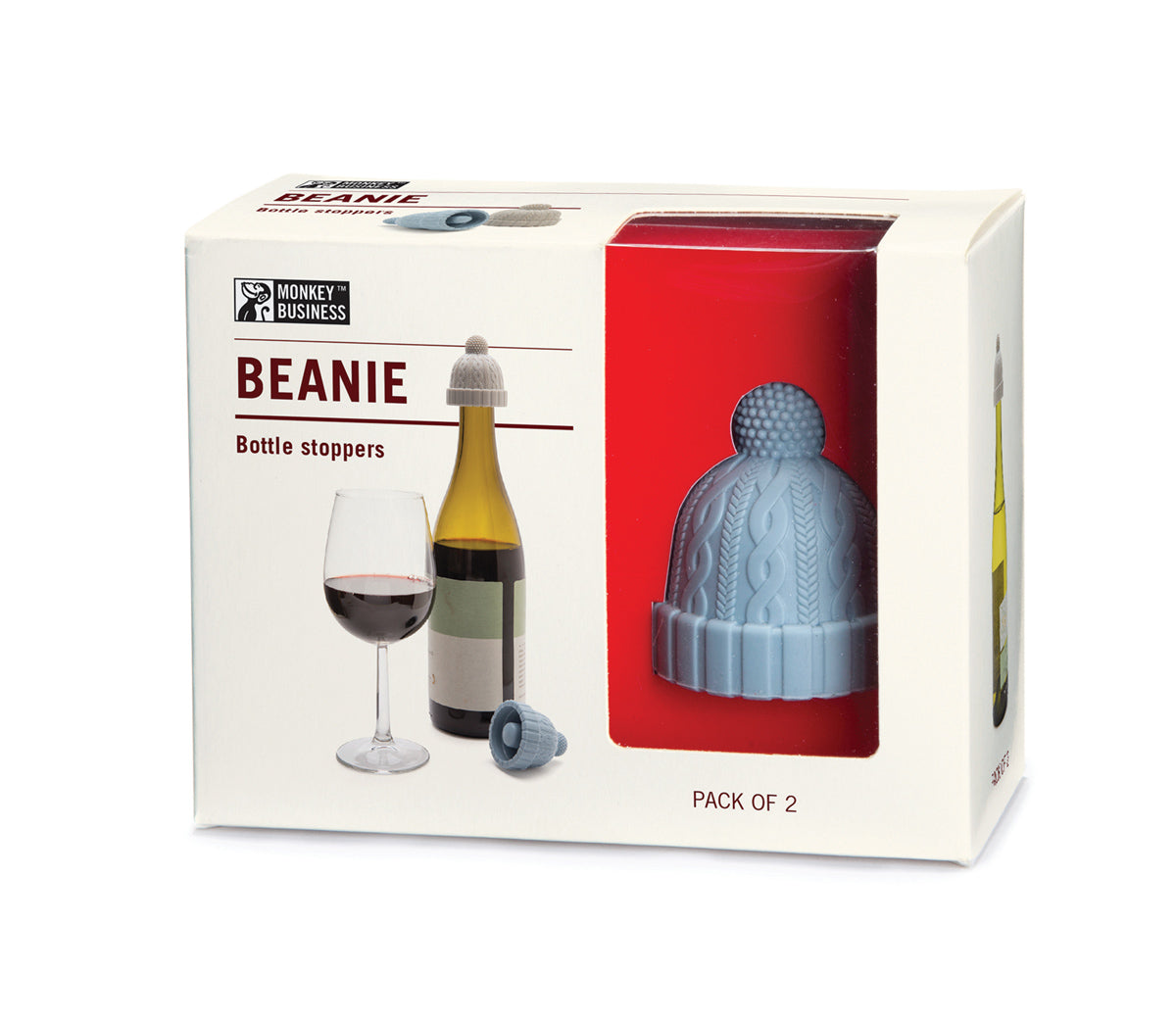 Silicone Winter Hat Wine Bottle Stoppers  shaped like beanies gift pack of blue and gray
