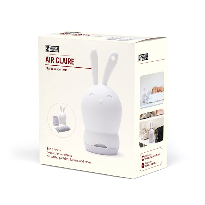 Eco friendly deodorizer for closet & drawers witha ctivated charcoal - Air Claire Bunny figure keeps spaces smelling fresh - gift box
