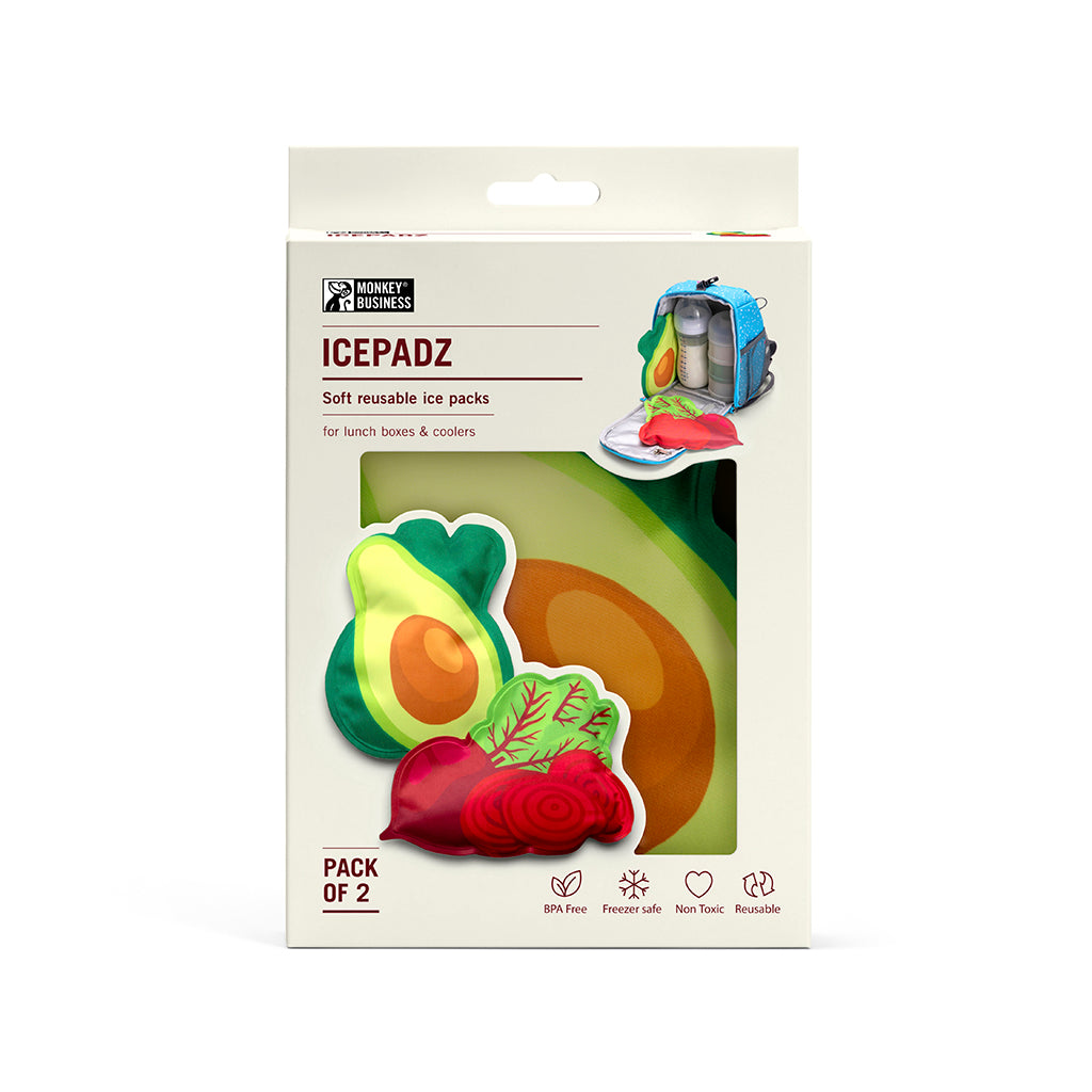 Vegan Fun Soft Ice Packs Icepadz – flat lay lifestyle shot - Monkey Business