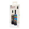 Two neoprene wine bottle sleeves in vibrant poncho designs, designed to keep wine chilled and add fun to any table.