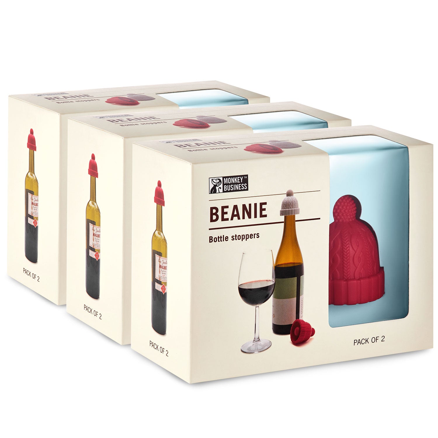 Silicone Winter Hat Wine Bottle Stoppers  shaped like beanies gift pack of red and gray -  bundel gift pack
