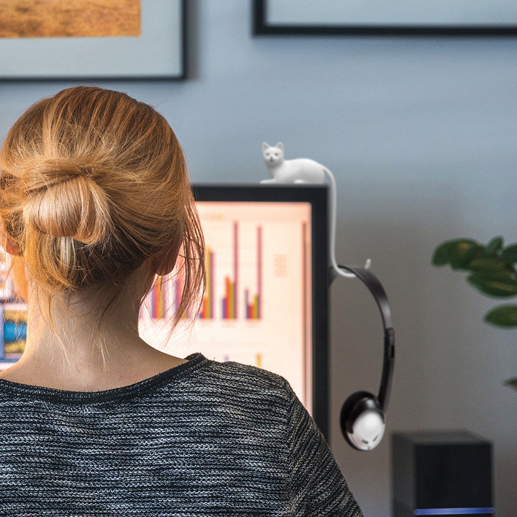 white cat - ginger screen hook with 3M adhesive 	cute desktop hook for holding small items by Monkey Business