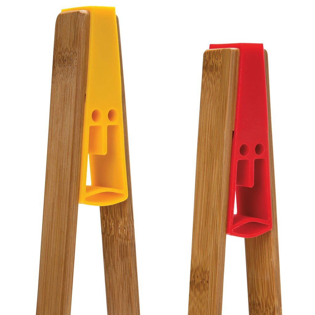 Playful wooden tongs with silicone grip for cooking
