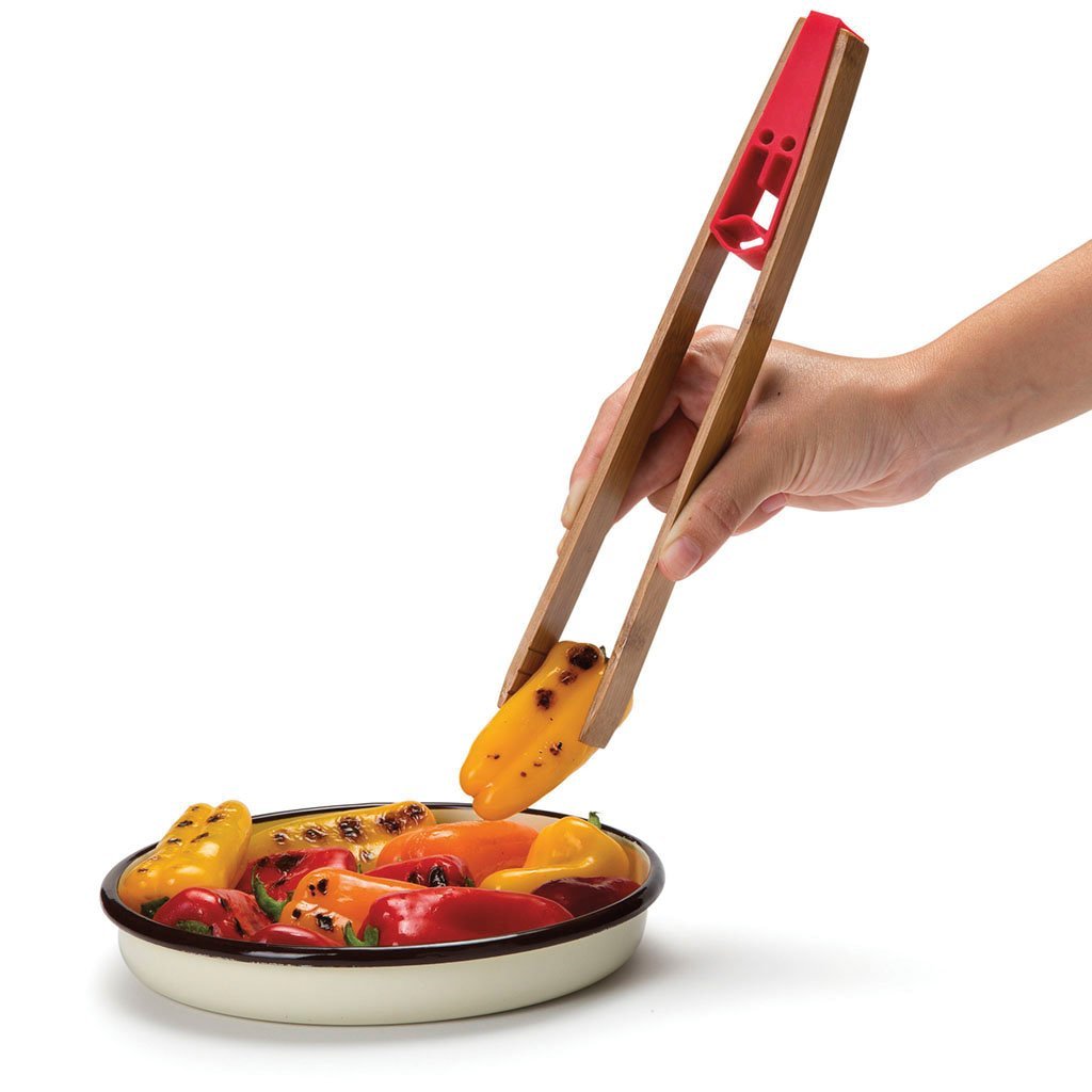 Playful wooden tongs with silicone grip for cooking