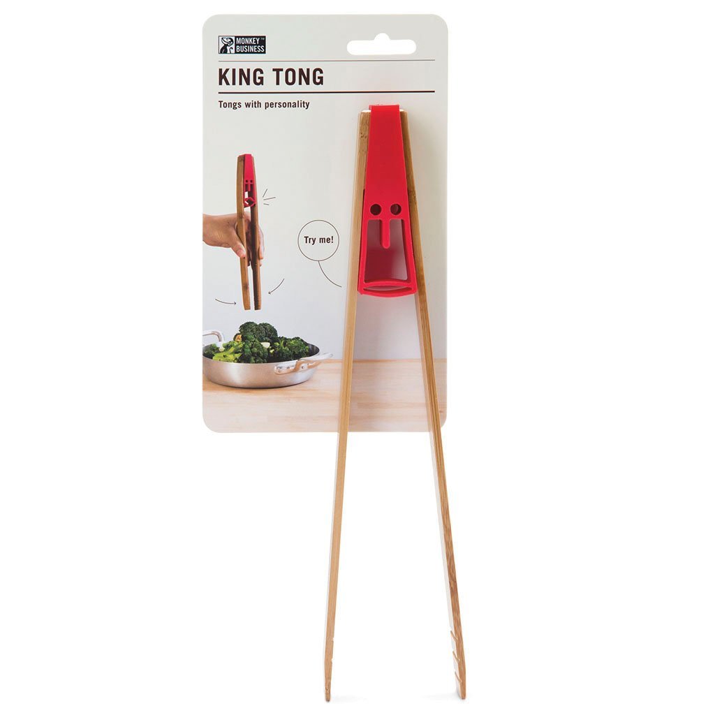 Playful wooden tongs with silicone grip for cooking