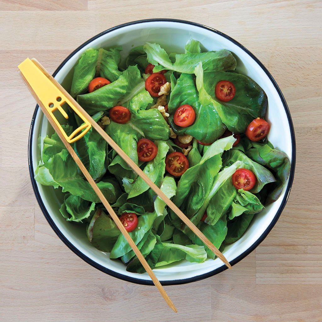 Playful wooden tongs with silicone grip for cooking