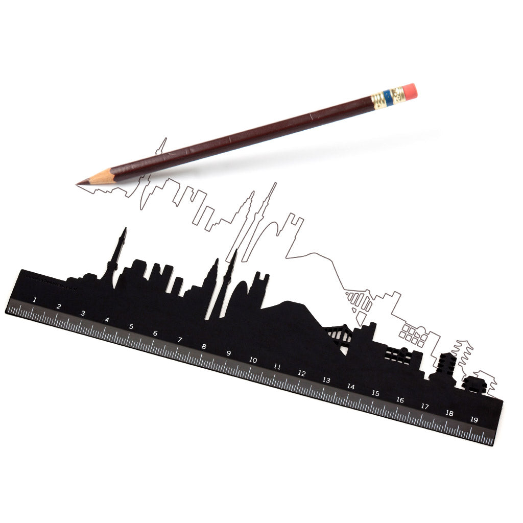 Skyline Ruler with cityscape design – measuring tool