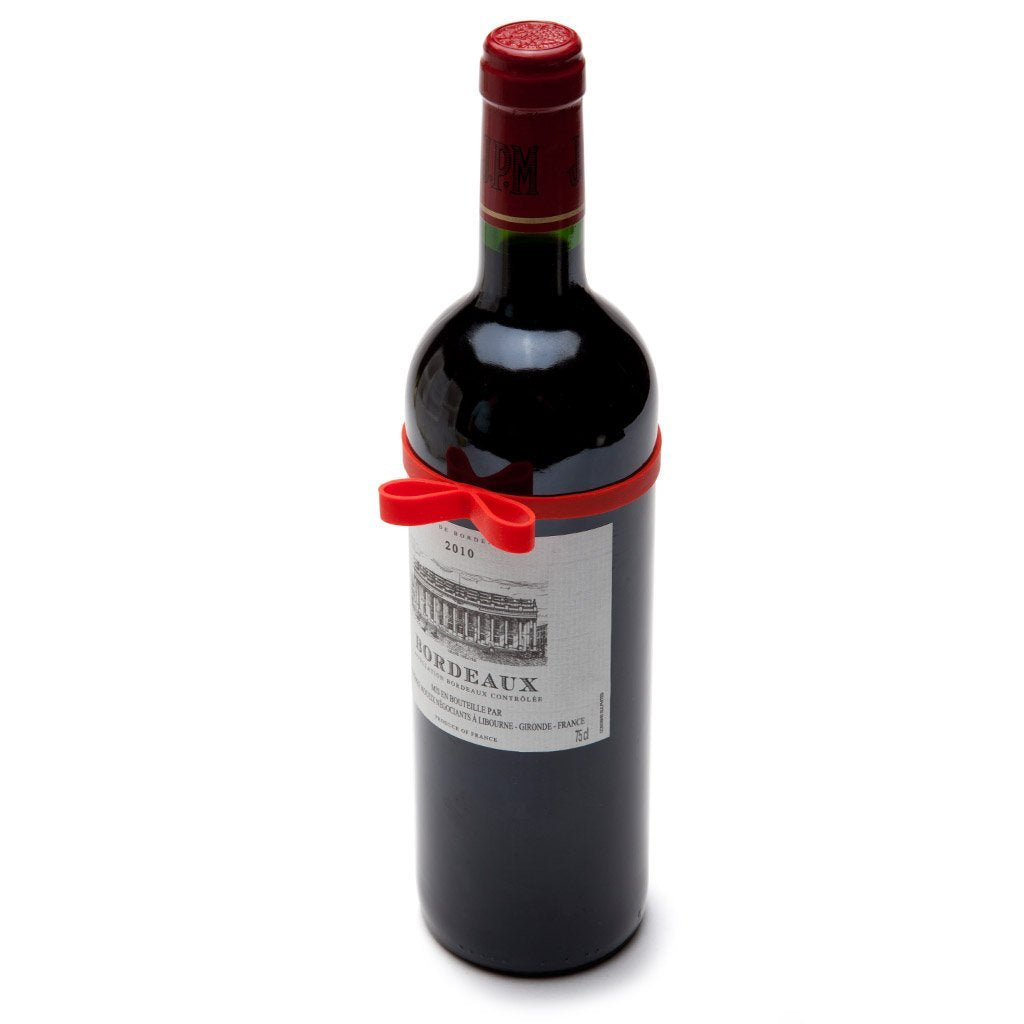 gifted elastic ribbons reusable on a wine bottel by  Monkey Business