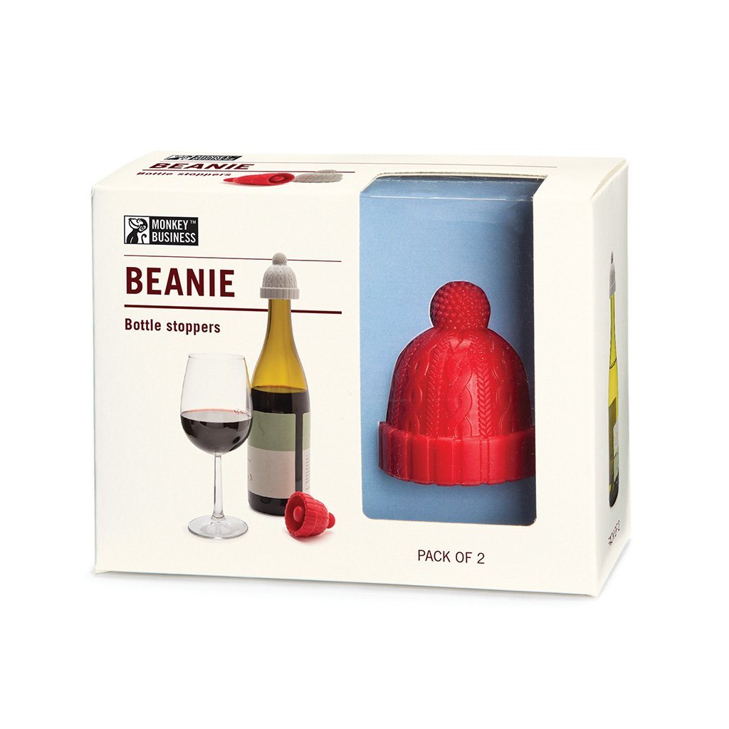 Silicone Winter Hat Wine Bottle Stoppers  shaped like beanies gift pack of red and gray